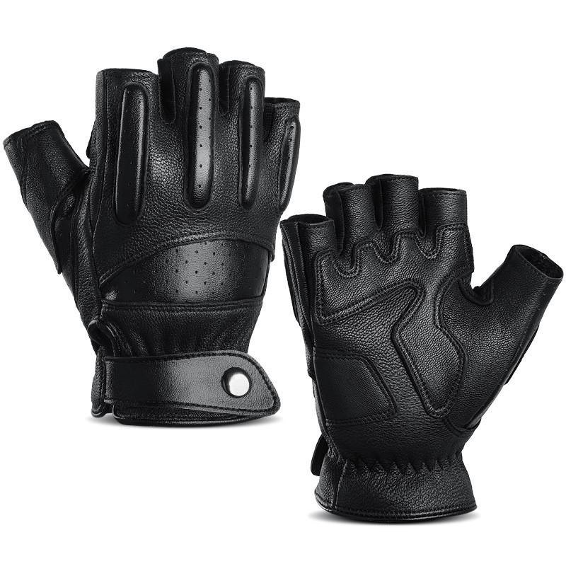 Mens Genuine Sheepskin Motorcycle Gloves Half-Finger Breathable Anti-Slip Touchscreen Riding M 83g