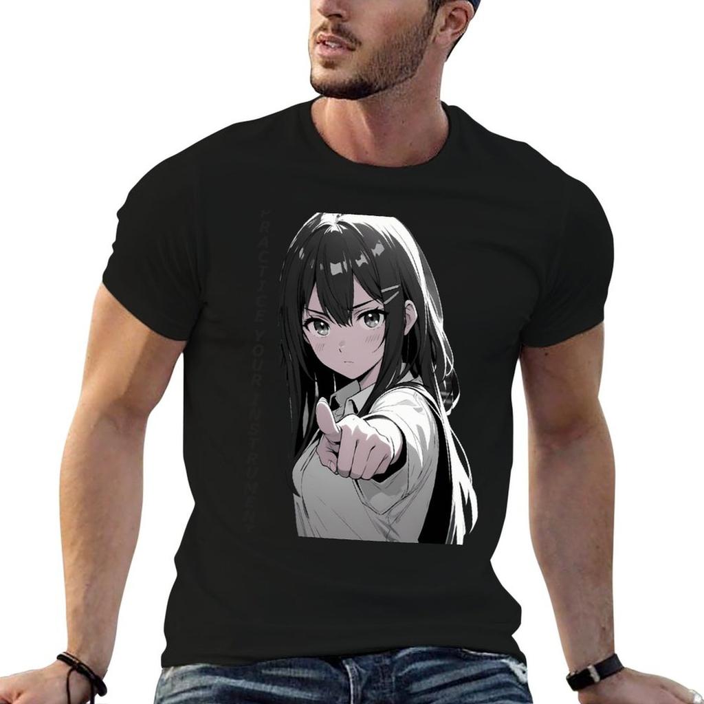 Practice Your instruUnisext Anime Cute Girl Design TShirt Minimalist Casual Short Sleeve Top