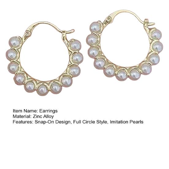 1 Pair Women Hoop Earrings, Snap-On Ear Loop Design Earrings, Imitation Pearl Full Circle Earrings, Large Round Drop Earrings Gift Jewelry