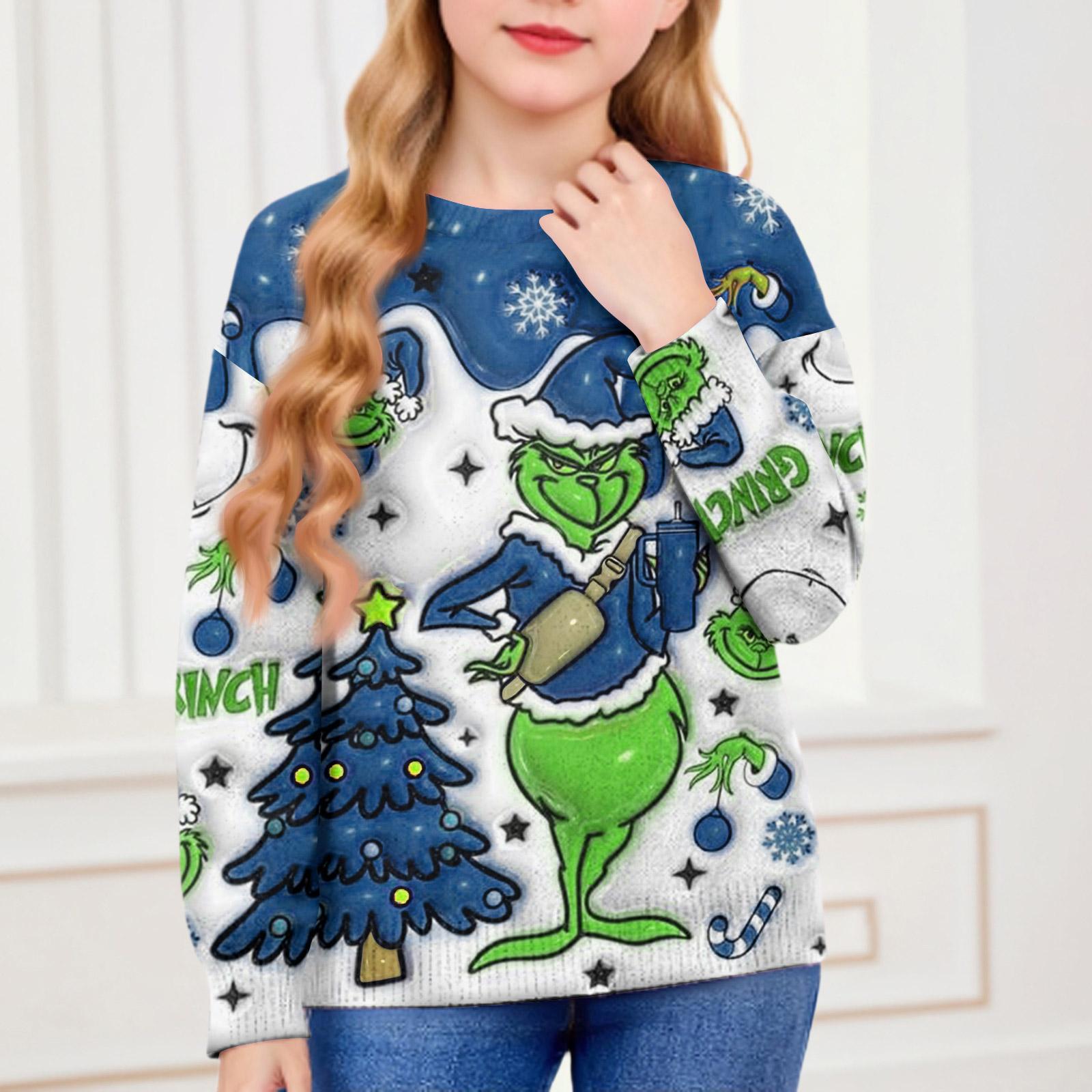 

Рождественские свитшоты для детей мальчиков и девочек вязаный свитер милая рубашка осенний пуловер с круглым вырезом топы 110