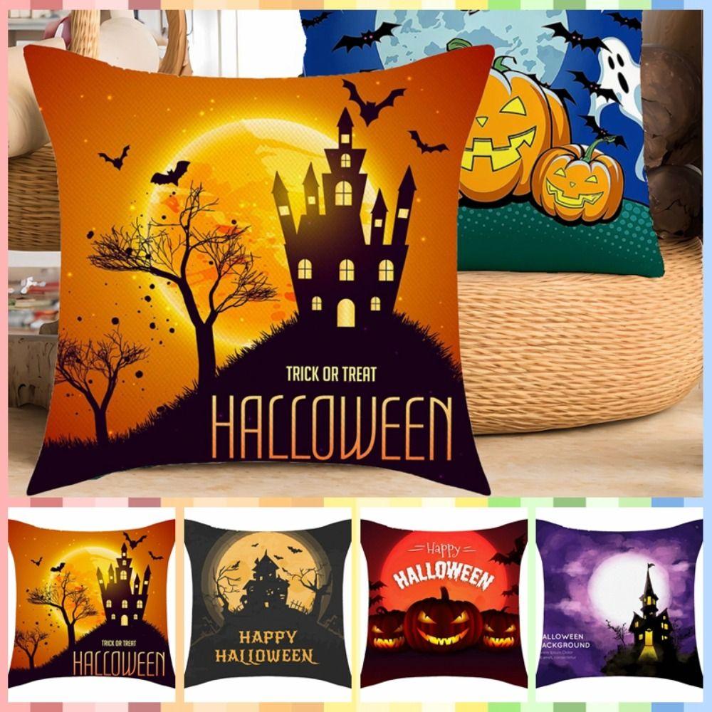 Castle Bat Pattern Halloween Pumpkin Pillowcase Printing Halloween  Cushion Cover Horror   Car