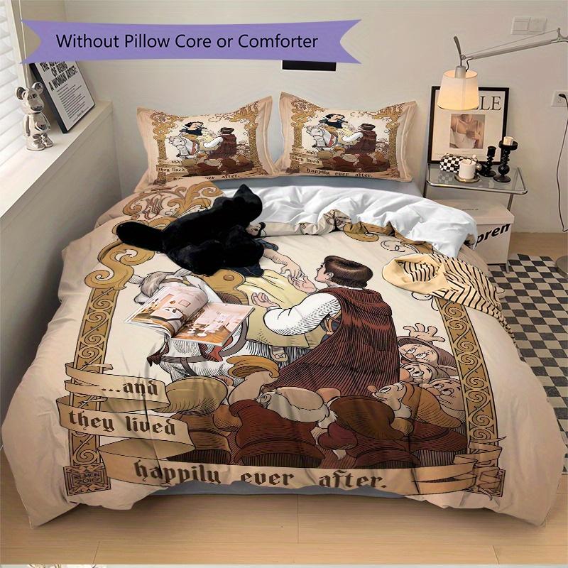 3pcs Happily Ever After Snow White and Prince Charming Quilt Cover Set - Soft and Cozy Bedroom, Guest Room and Dorm Decorative Bedding 3-Piece Se