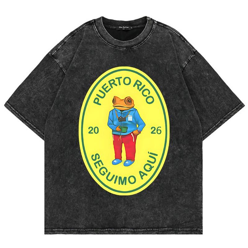 Bad Bunny Debí Tirar Más Fotos World Tour 2025 2026 T Shirt women DTMF Funny Frog Oversize 100% Cotton Apricot Vintage Washed Tees