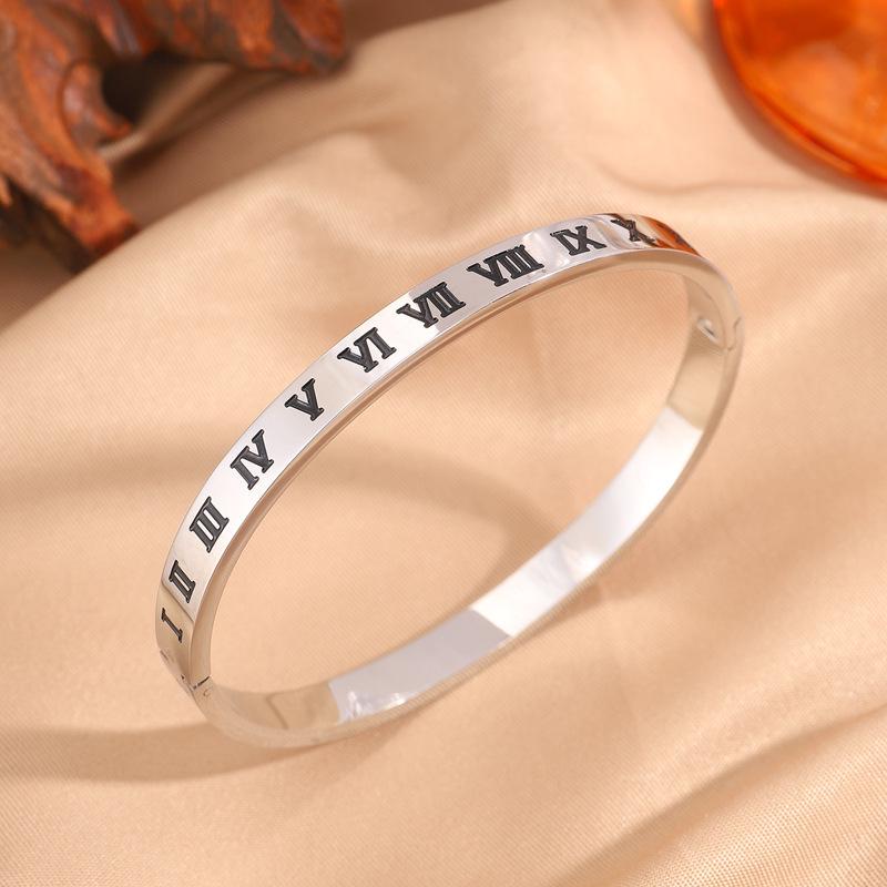 High-End Roman Jingle Titanium Steel Bracelet for Girls - Diamond-Studded, Non-Fading