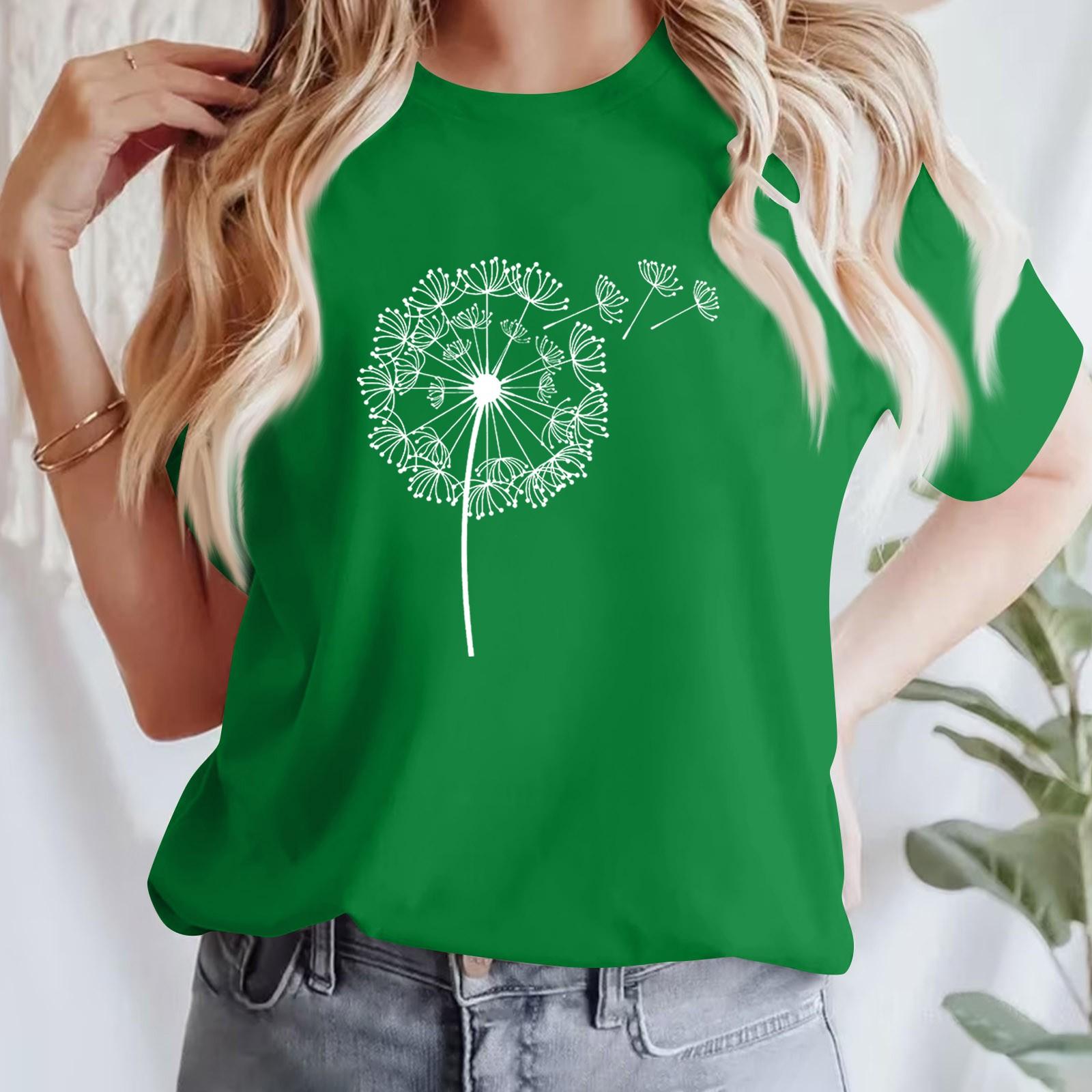 

Женская повседневная футболка с принтом, пуловер с круглым вырезом, топ с короткими рукавами M зелёный