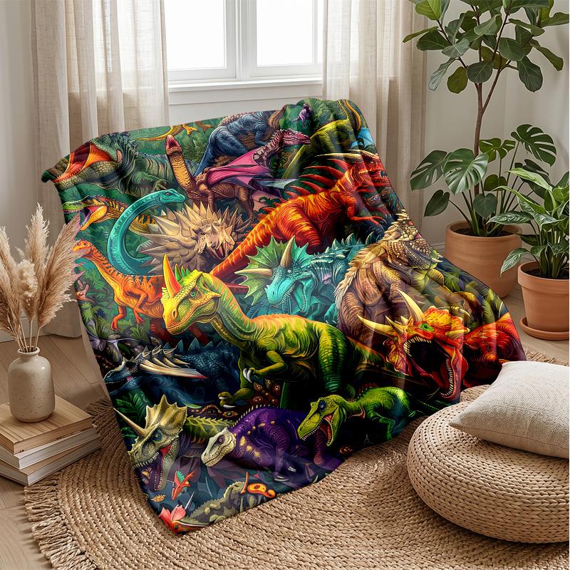 Dinosaur Jurassic Adventure Blanket Personalized Name Flannel Blanket Soft Cozy Plush Throw for Sofa Bed Lightweight Home Decor