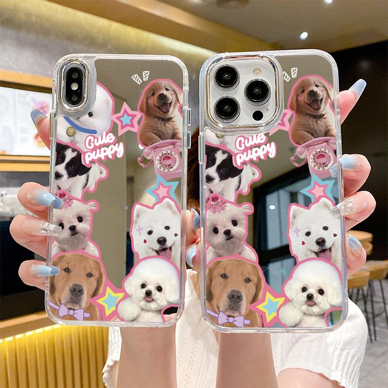 Cute mirror dog phone case Internet celebrity ins wind Cute puppy sticker anti-drop Apple 17 protective case