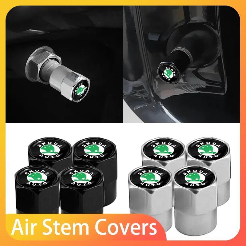 NADH5 4PCS Fashion Car Wheel Air Valve Dust Covers Accessories For Skoda Fabia Octavia Karoq Kodiaq Kamiq Superb Rapid Scale