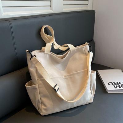 Canvas Bag New Pure Color Simple Casual One-shoulder Crossbody Fashionable Fresh Texture Large-capacity Tote