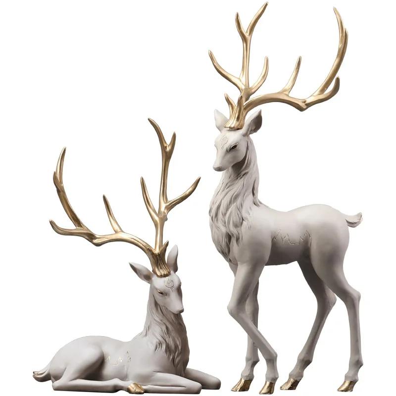 High End Deer Statue Reindeer Figurines Resin ELK Sculpture For Living Room Luxury Home Decoration Nordic Tabletop