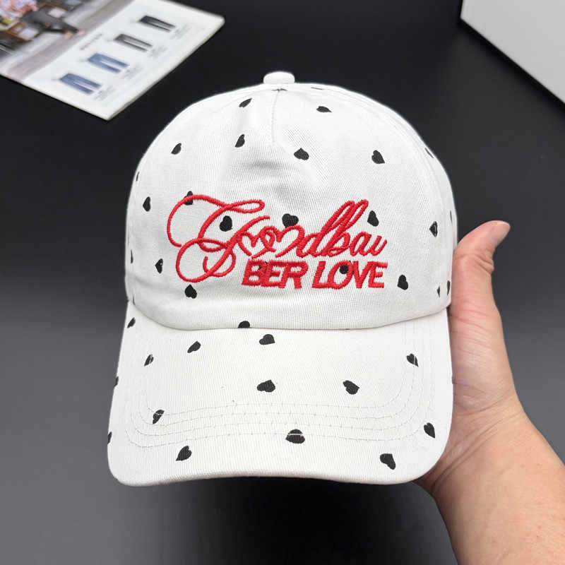 Korean Style Embroidered Heart Letter Polka Dot Baseball Cap Versatile Spring Summer Sunshade Duckbill Hat