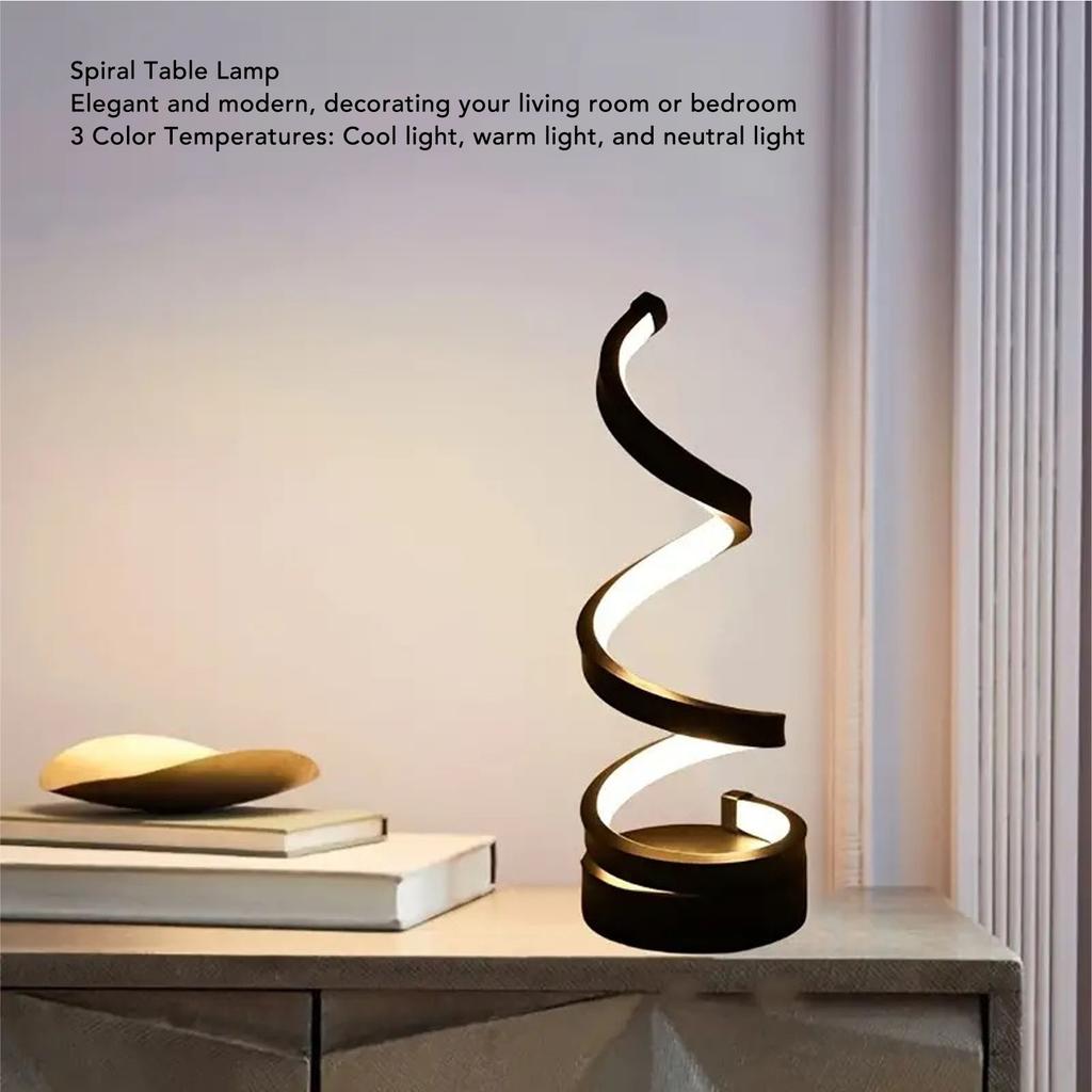 Spiral LED Tischleuchte 3 Farbtemperaturen Stufenloses Dimmen USB-betrieben Moderne Dekorative Schreibtischlampe