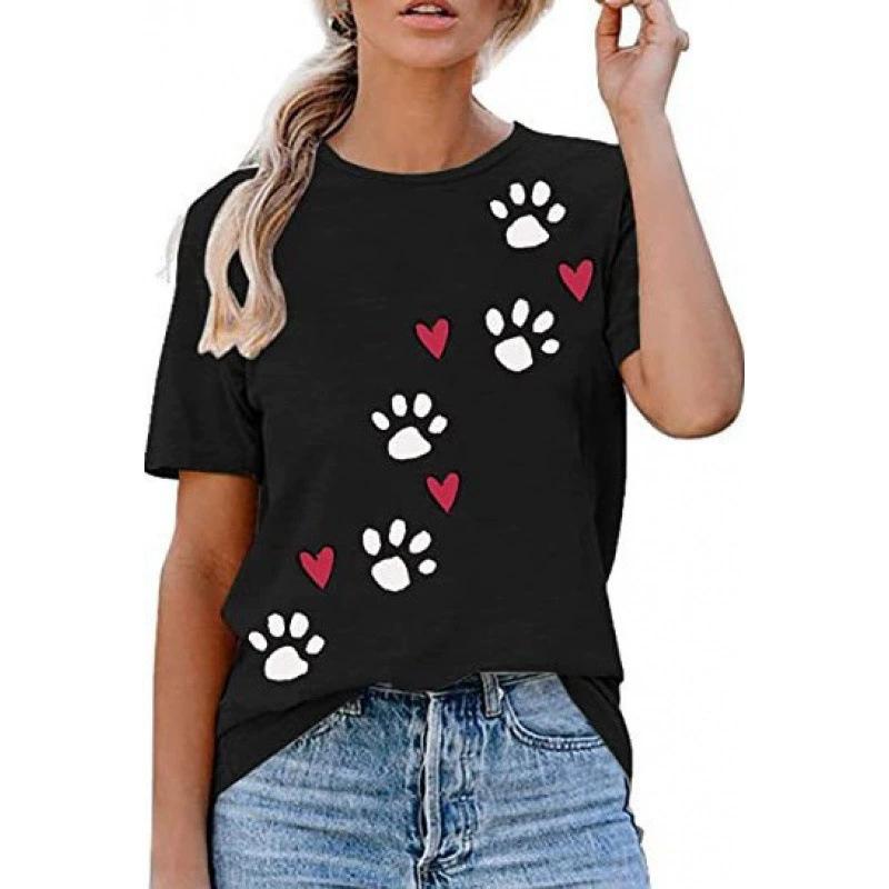 

Летний топ с круглым вырезом и принтом в виде 3D кошачьей лапки, модные повседневные женские футболки с короткими рукавами XXL