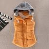 Women Autumn Winter Color Block Sleeveless Hooded Waistcoat Warm Thick Vest Coat