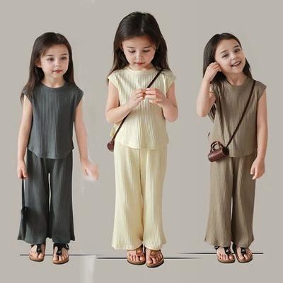 Kız Çocuk Yazlık Günlük Takım Küçük Çocuk Kolsuz Atlet + Pantolon İnce İki Parça Set