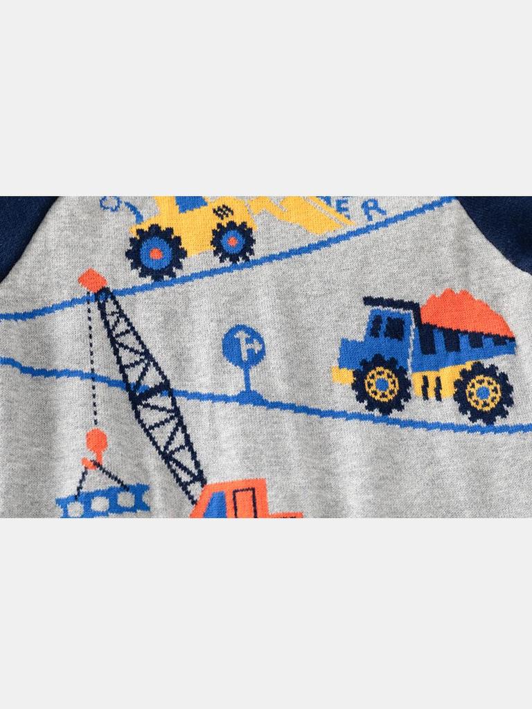 Boys' Spring 2024 Construction Vehicle Cotton Sweater with Raglan Sleeves