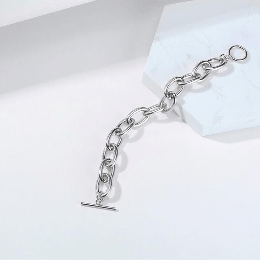 Damen Handarmbänder Edelstahl Runde Rolo-Kette Armband Stahlfarbe Mode Hip Hop Armband Schmuck
