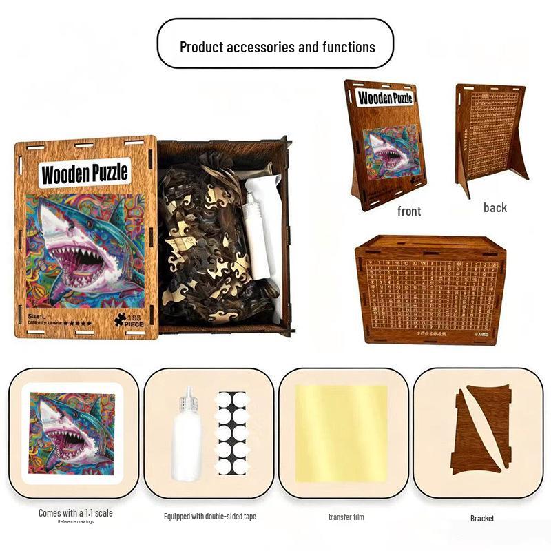 HOOLOOG Shark Wooden Irregular Jigsaw Puzzle & Piggy Bank Gift