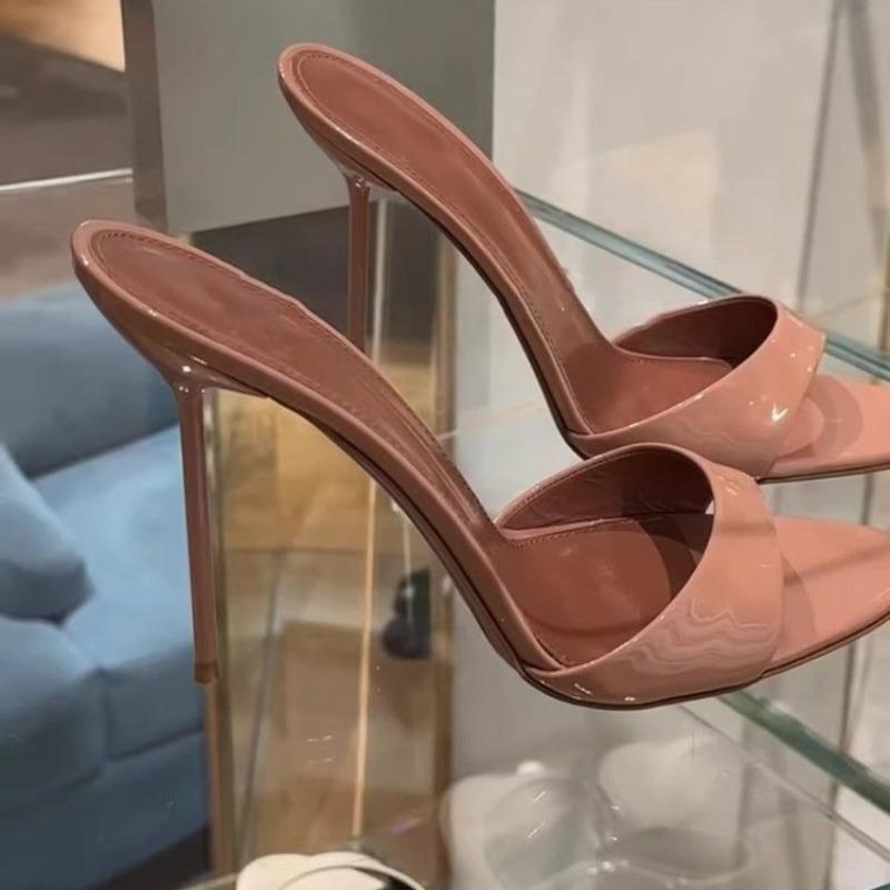 Summer New Patent Leather Open Toe Set Foot Non-slip Wear Wearing Slippers Women Sexy Pointy One-line High Heels
