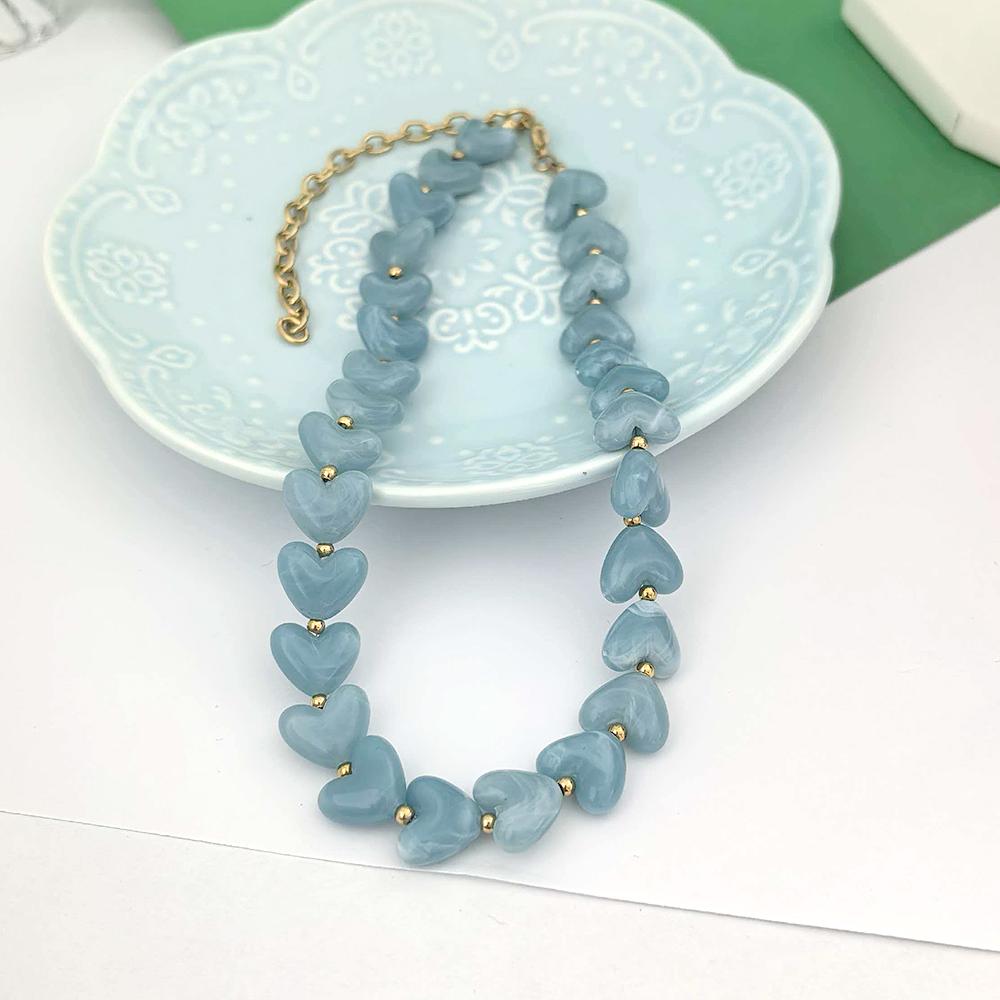 Love Resin Heart Necklace Women Choker Gold Beads Stainless Steel White Red Green Coffee Beige Waterproof Diy Handmade