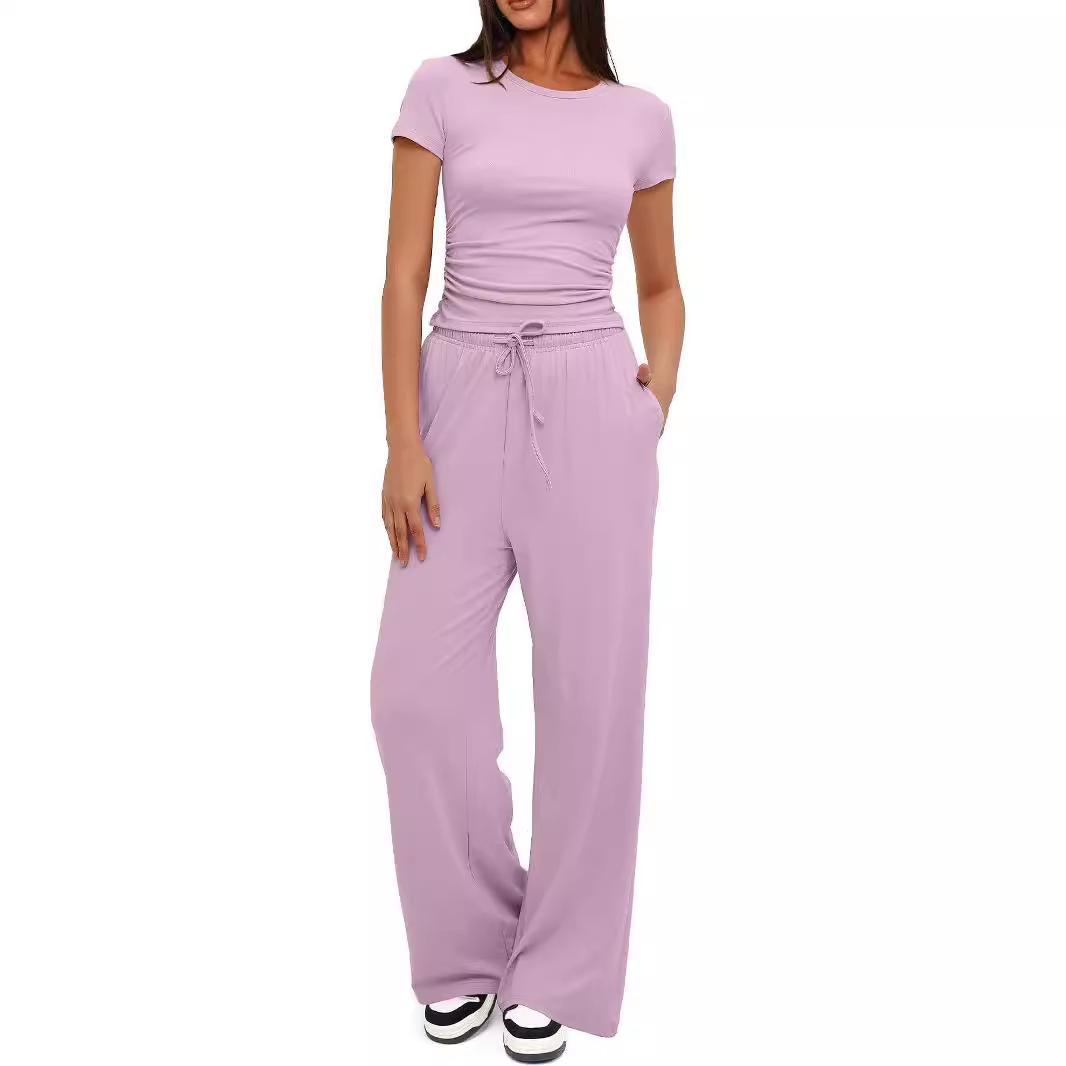 

Женский летний комплект Y2K с присборенным топом и повседневными шортами 2024 Small розовый