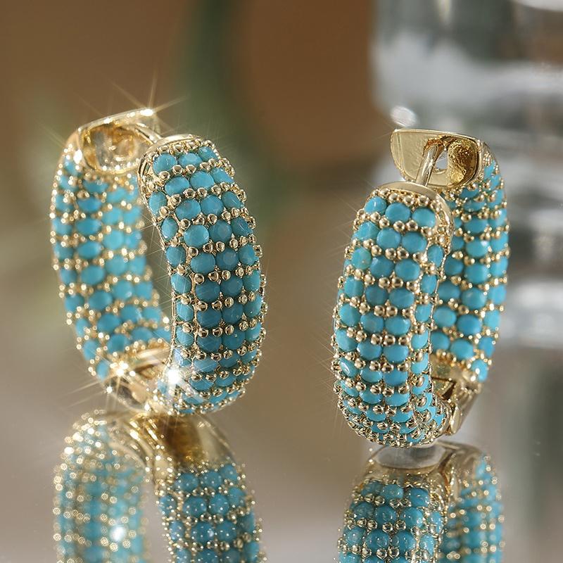 Retro Bohemian Copper Earrings and Synthetic Turquoise Ring Earrings Are Suitable for Daily Wear and As Gifts