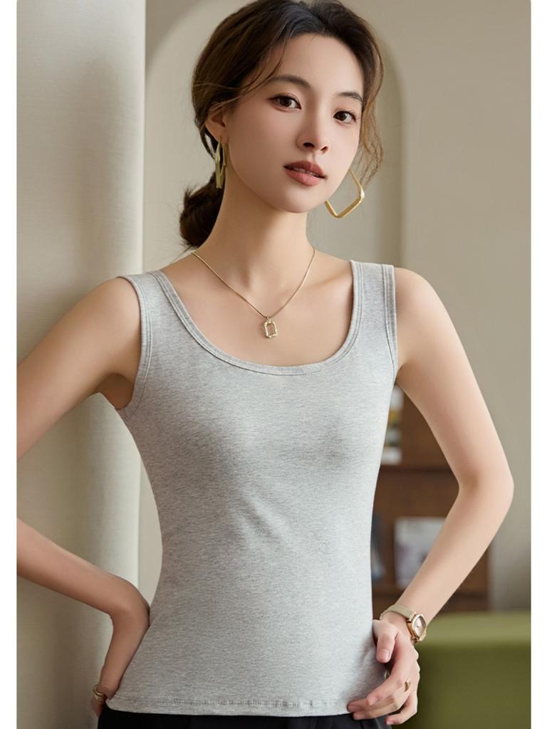 Wide Strap Camis Women Solid Color Round Neck Crop Tops Fashion Pure Cotton Tube Top Female Sleeveless Camisole