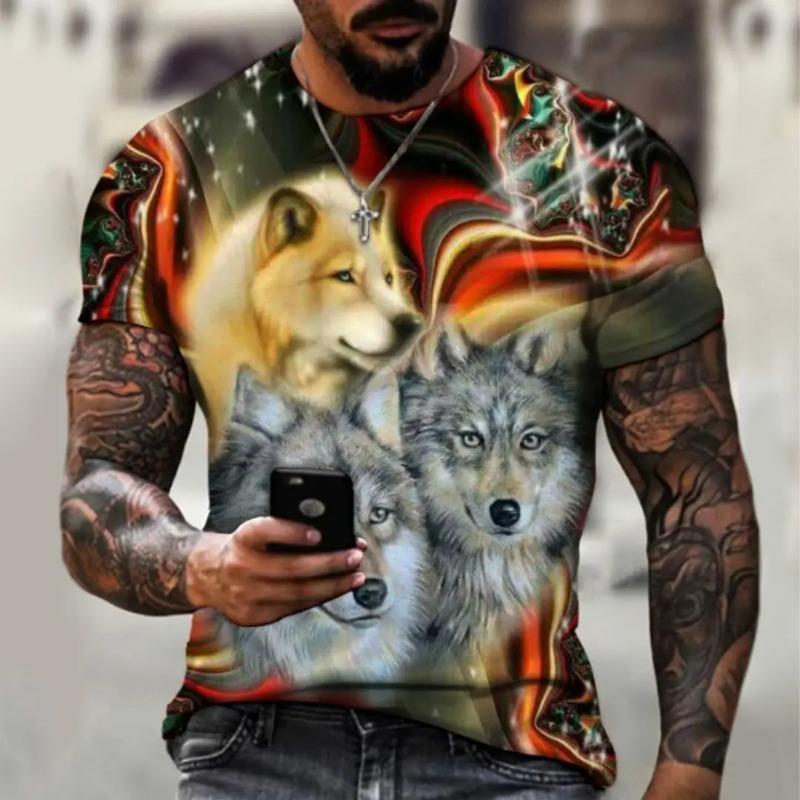 Men's Short Sleeve Tops Tees Shirt Men Design Clothes Tiger Fighting Animal Beast Fierce Lion Leopard 3D Print T-shirt