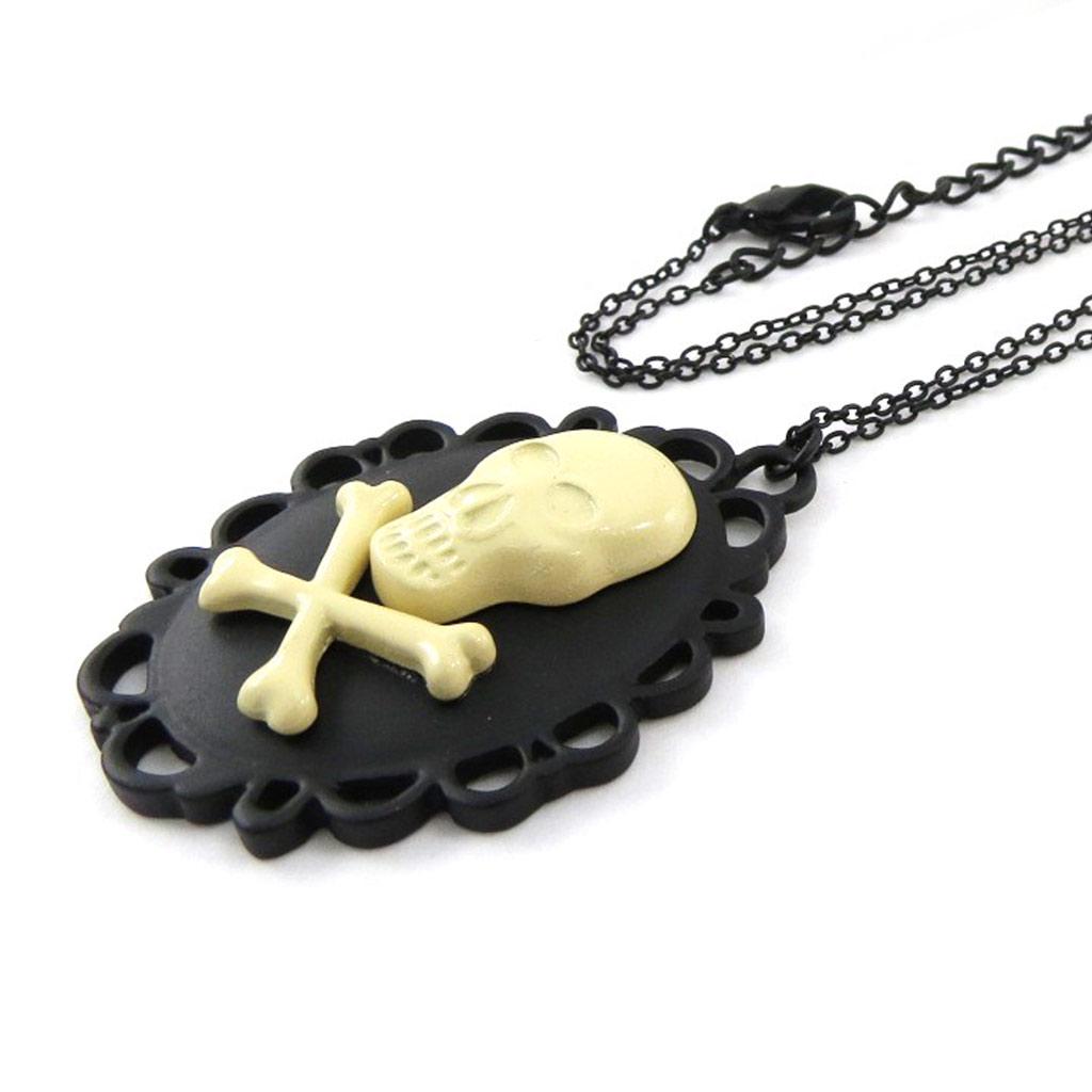 Les Trésors De Lily [J2016] - Colier de designer bej negru cu model „Craniu”