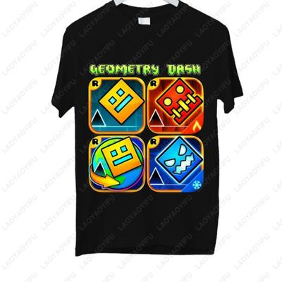 היכנסו לכיף חולצת טריקו Geometry Dash דמויות גיימינג תלת-ממדיות מתנת יום הולדת כותנה קיץ יוניסקס סגנון מבוגר חולצת טריקו מודפסת עליוניות