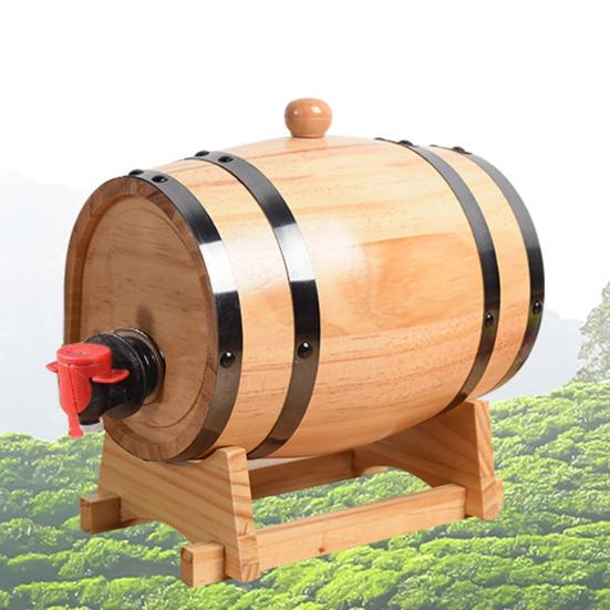 1/1.5/3L Oak Wine Barrel with Stand Tap Vintage Whiskey Aging Barrel Dispenser Wooden Barrel Home Bar Decor