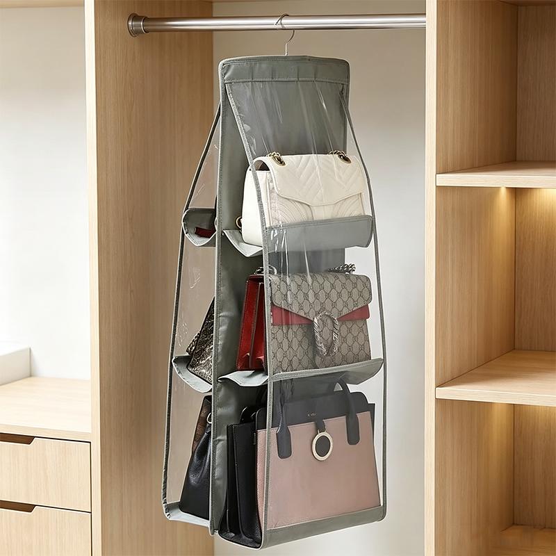 Foldable Oxford Cloth Handbag Storage Bag For Black Handbag Hanging Organizer With 6 Pockets Family Closet Bedroom