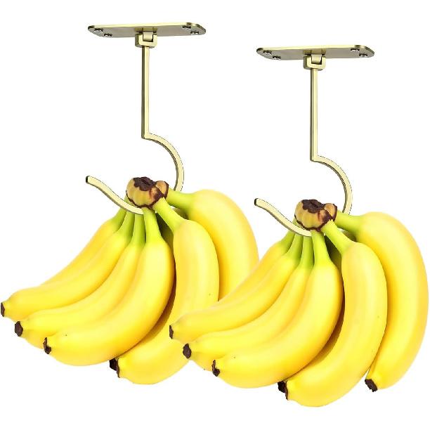 Banana Hook Under Cabinet, Foldable Metal Banana Hanger to Keep Bananas Fresh, Banana Holder Under Cabinet for Bananas or Other Kitchen Items (Black)