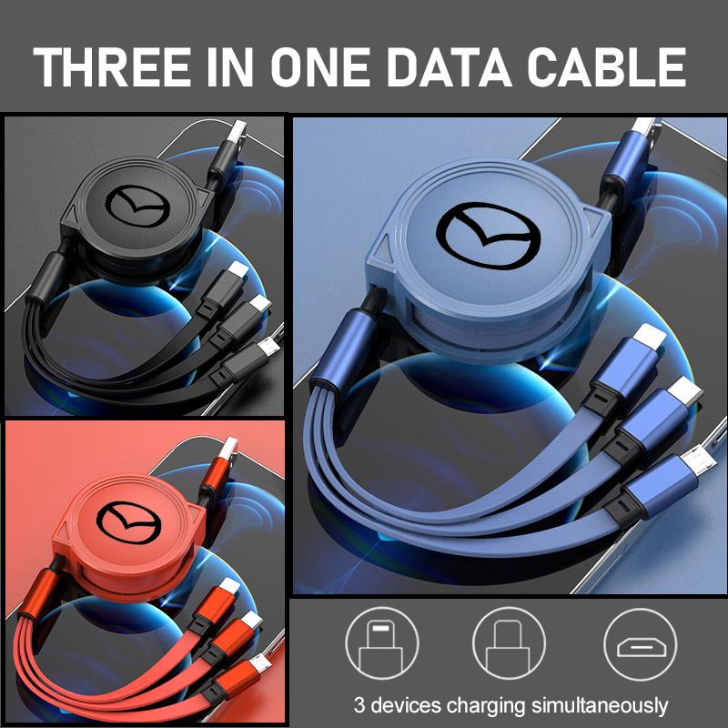 3 In 1 Phone Data Cable Multi Port Multiple Charging Wire Accessory For Mazda 3 6 CX5 2 CX3 CX9 MX5 RX8 Axela Demio Atenza MS