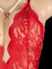 Red Backless Sexy Crotchless Transparent Lace Teddy Babydolls Bodysuits Women One-piece Deep V Neck Open Bra Erotic Hot Lingerie