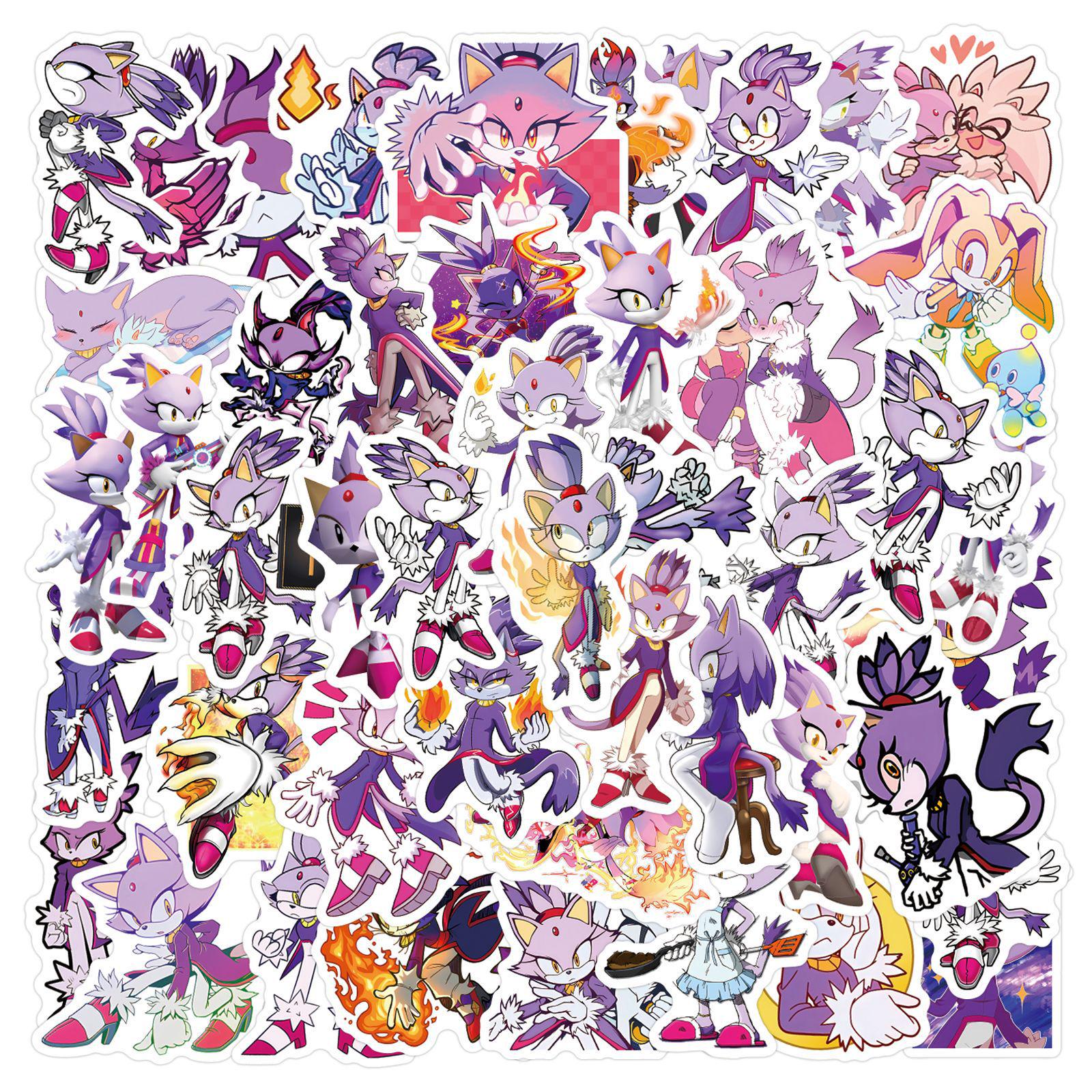 55 Cartoon Sonic Blaze Cat Flame Stickers for Journals, Water Bottles, and Computers - Waterproof and Decorative