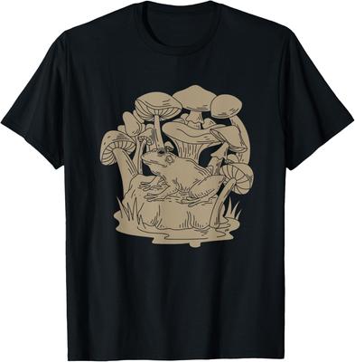 Frog Mushroom Cottagecore Graphic Tee Men Casual Breathable Short Sleeve T-Shirt