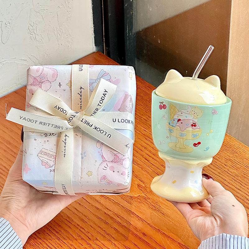 Cute Cat Goblet High Value Straw Water Cup Girls Birthday Gift Souvenir Practical Gift Box