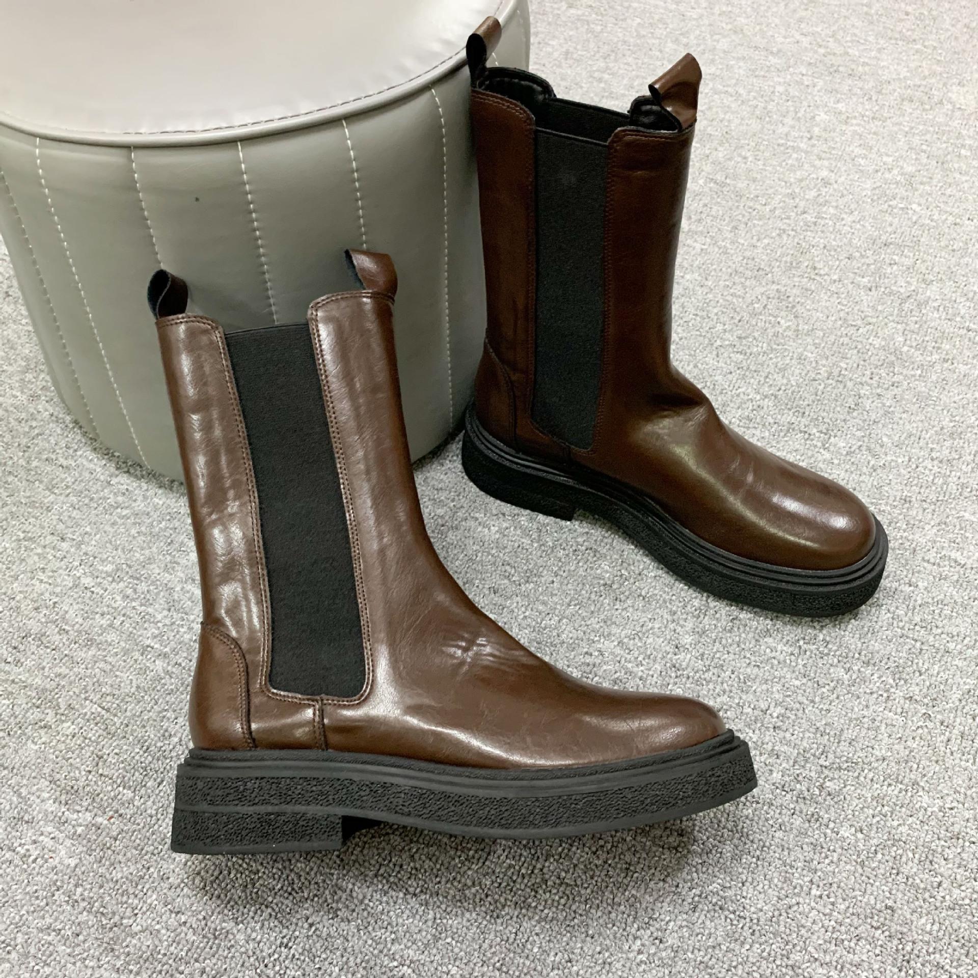 

Spot second hair! Grape mother same shoes Miss Sophia shrink pattern washed retro Chelsea boots women s short boots autumn 40