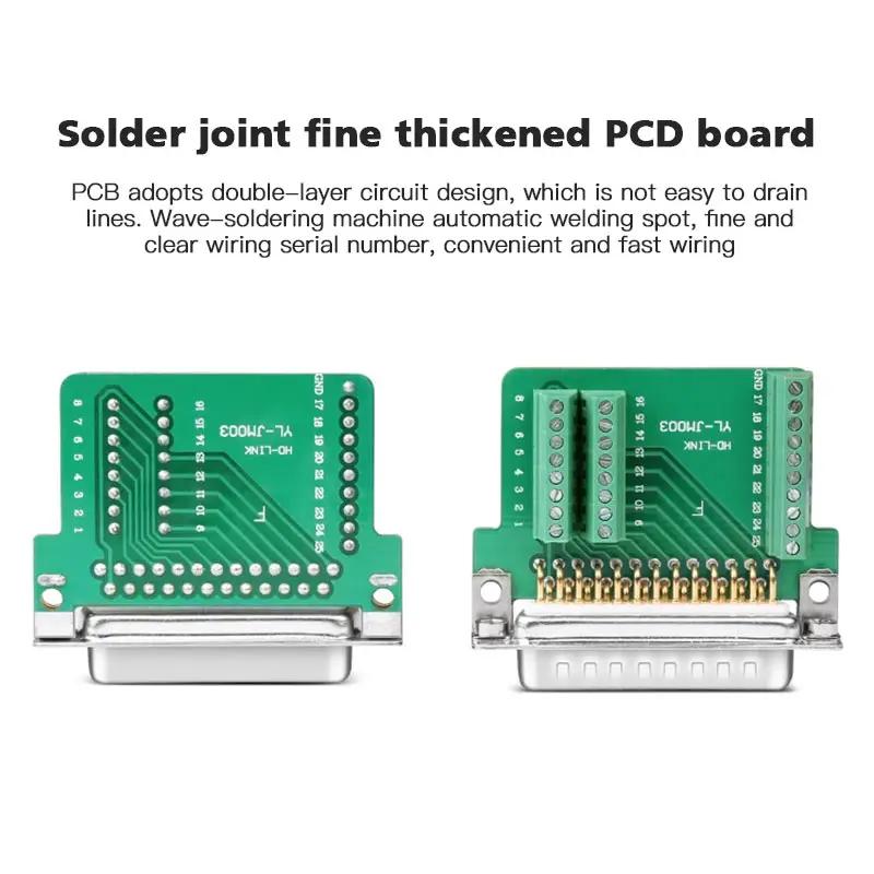 25 Pin D-sub Male/Female DB25 Connector Breakout Connectors Solder Free Signals Serial Port Plug Board DB25 Terminal Adapter