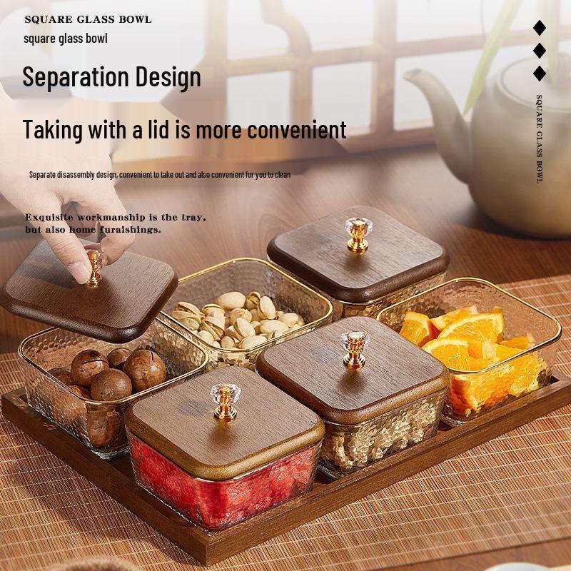 Retro Chinese Style Glass Dried Fruit & Nut Tray