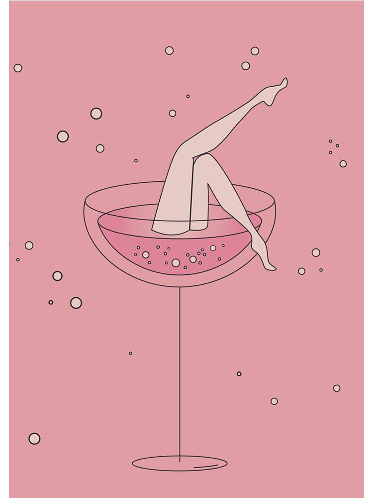 Funny Leg Lets Drink Pink Wine Cocktail Martini Posters Canvas Paintiing Nordic Wall Art Picture For Living Room Home Decor