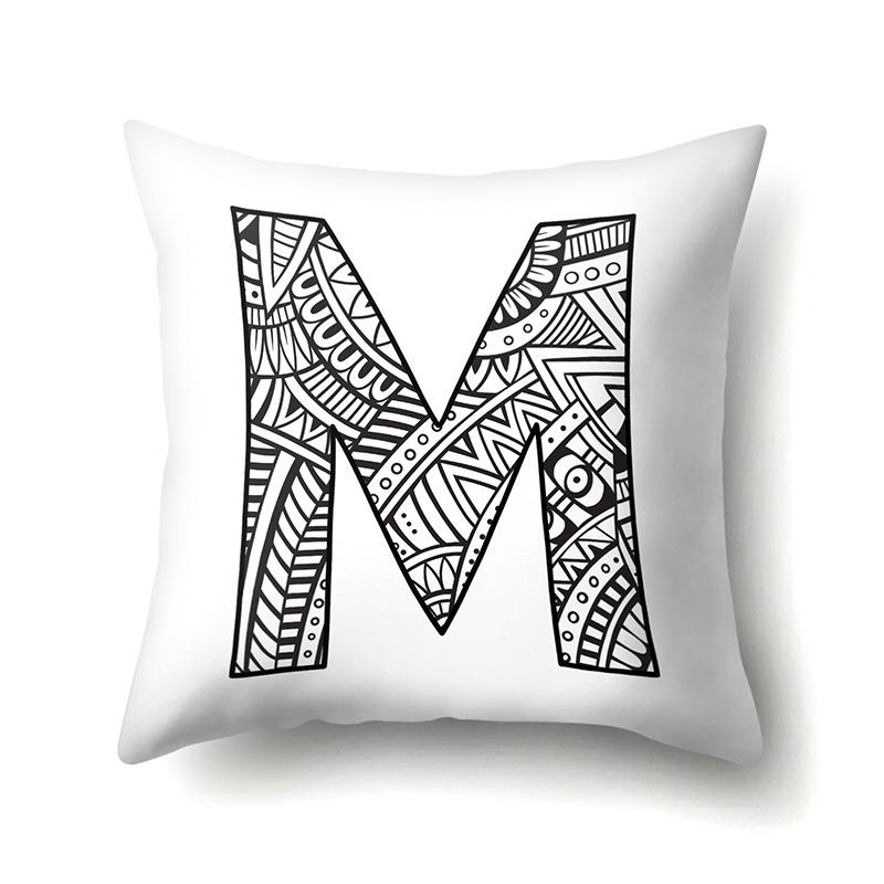 Polyester Pillow Case Pencil Drawing Geometric Decorative Print 26 English Letters Pillow Cushion Cover Simple