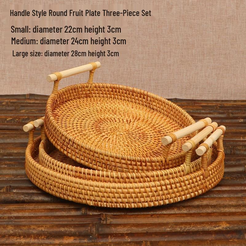 Vietnamese Handmade Rattan & Bamboo Basket for Fruit or Steamed Buns - Round, Simple Design for Household Use