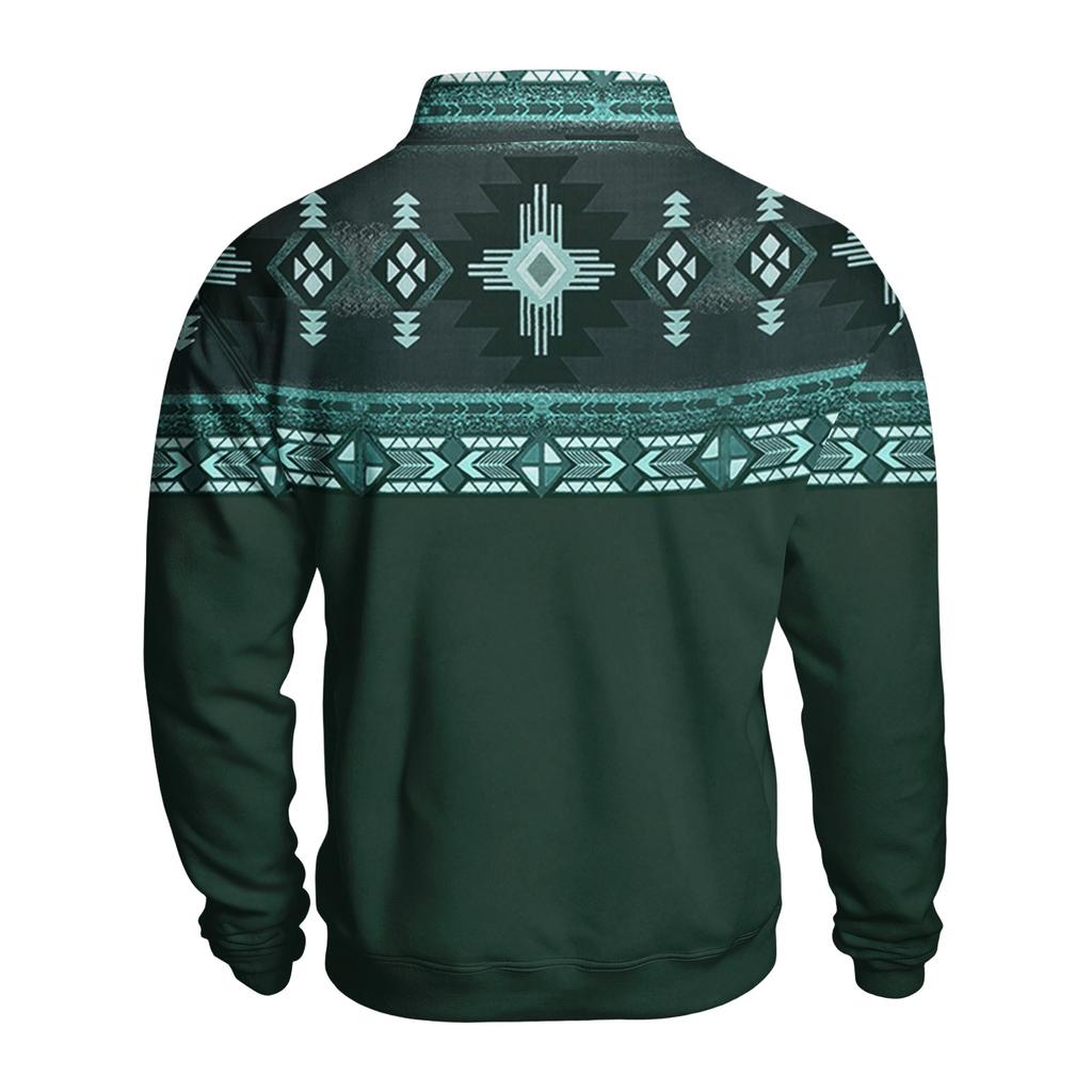 Men's Print Western Button Front Pullover Hoodie, Long Sleeve Sweatshirt