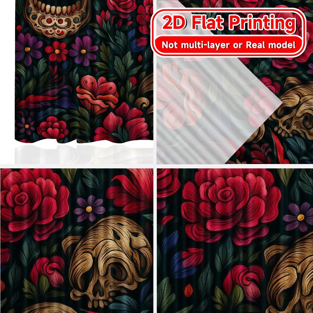 Set Of 2 Flat Printing Curtains Without Rod Floral Skull Festival Creative Versatile Durable Polyester Room Curtain