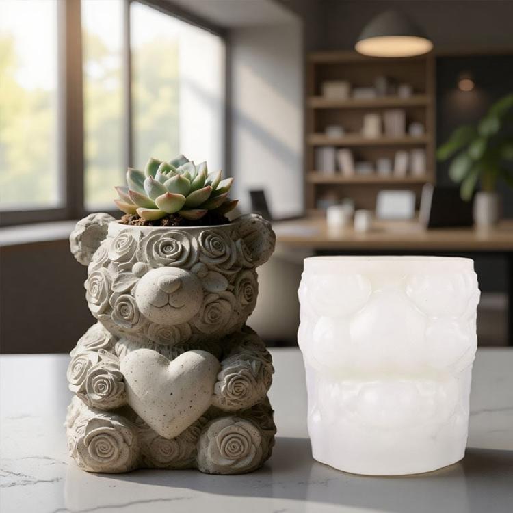 Silicone Bear Rose Planter Craft Mold Suitable for Resin Jewelry Concrete Cement Crafting and Home Decorating Projects