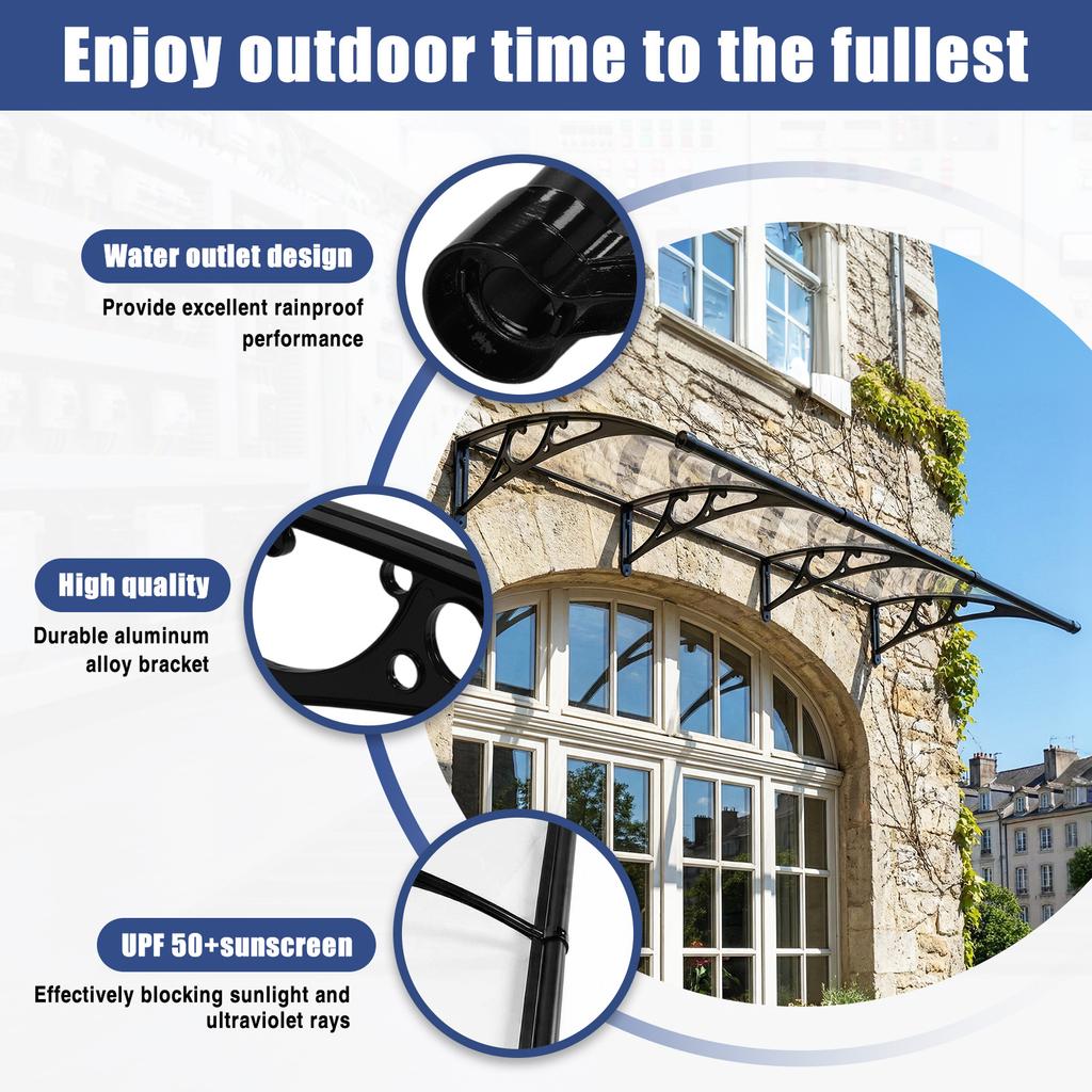 Awning for Door Entrance with Aluminum Alloy Bracket Outdoor Clear Door Awning Strong Load-Bearing Capacity for Porch/Patio/Deck