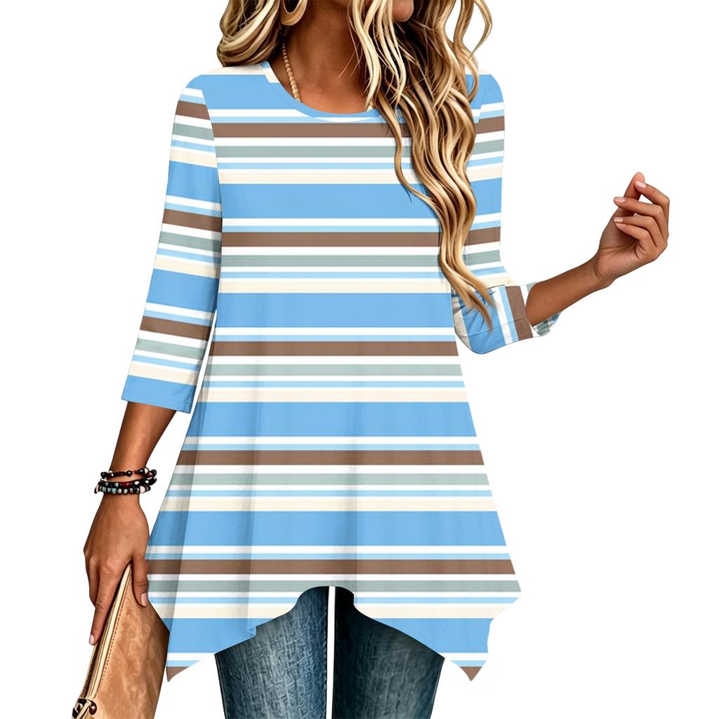 Women's Three-Quarter Sleeve Casual Pullover Top for Daily Wear