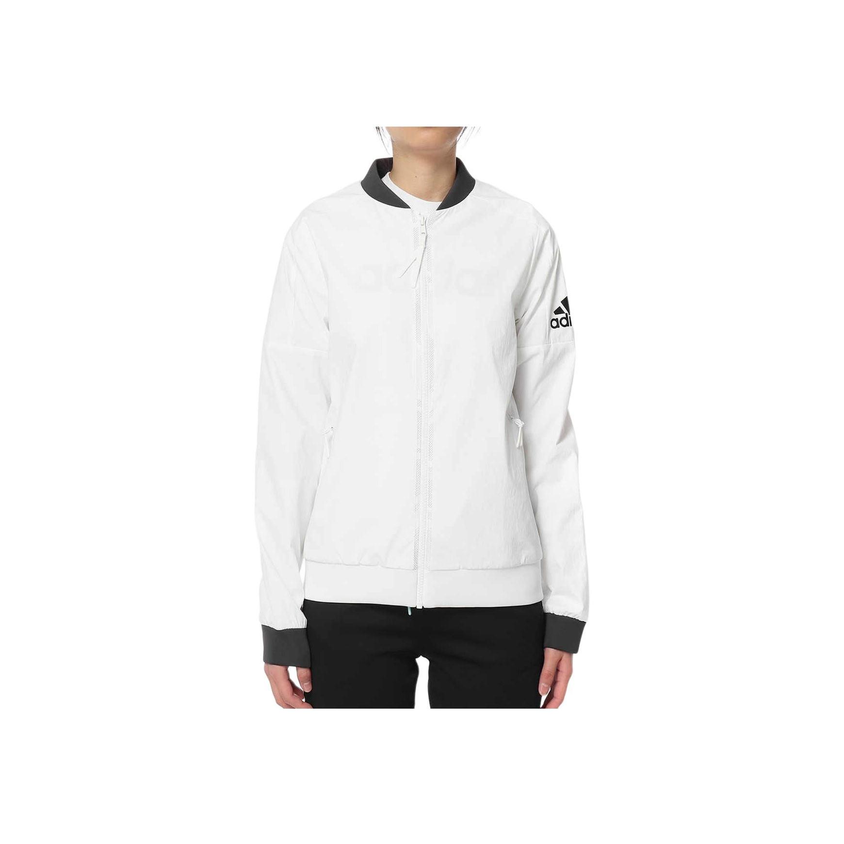 

Adidas Женская тренировочная куртка из ветронепроницаемой дышащей спортивной бейсбольной куртки с воротником-стойкой, белая DM5258 L
